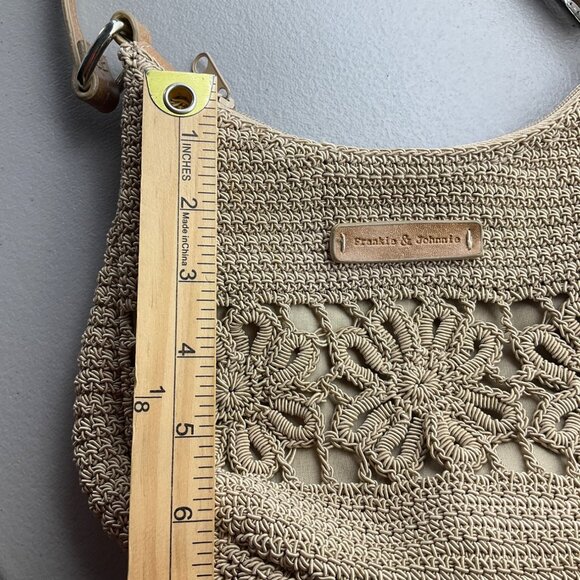 Frankie & Johnnie Shoulder Bag Purse Beige Crochet Rope Floral Coastal Boho - Picture 4 of 13